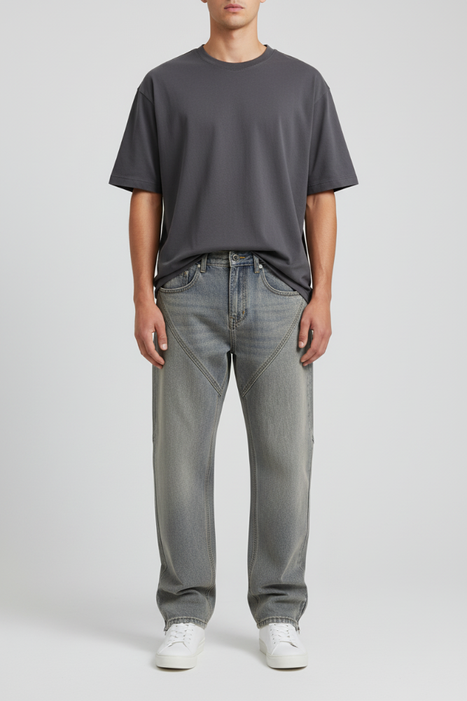 Patchwork Washed Straight Jean