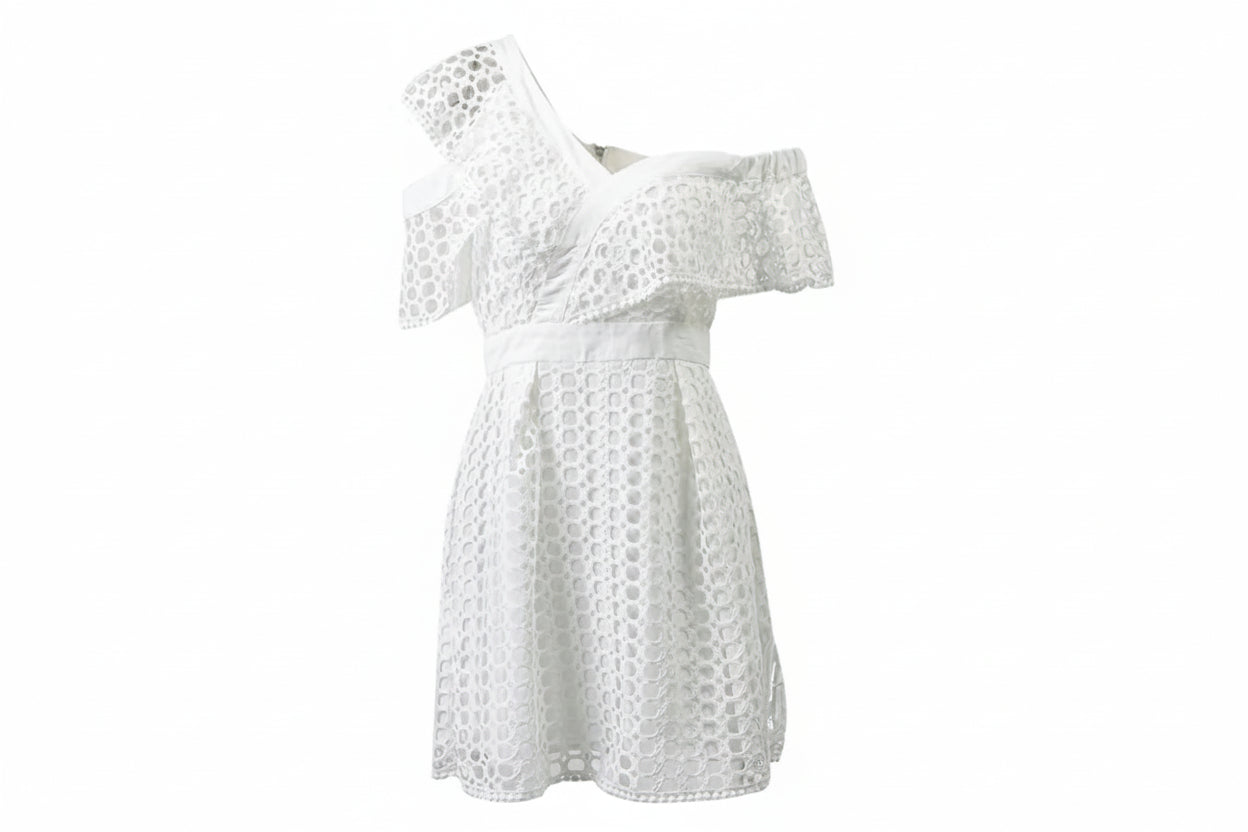 Pleated Lace Short Sleeve Dress