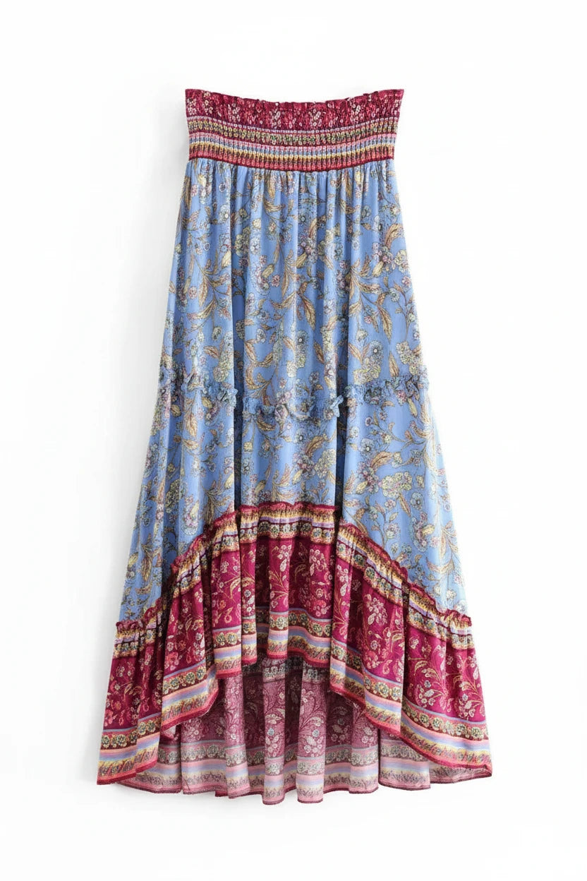 Printed Ruffled Front Long and Short Skirt