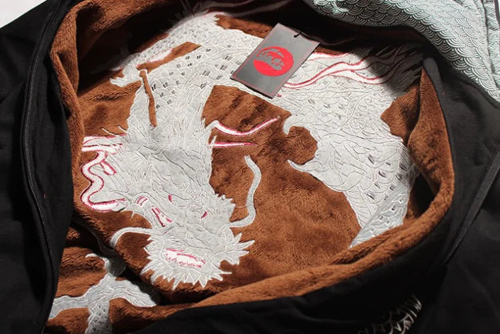 Embroidered Dragon Pattern Hoodie