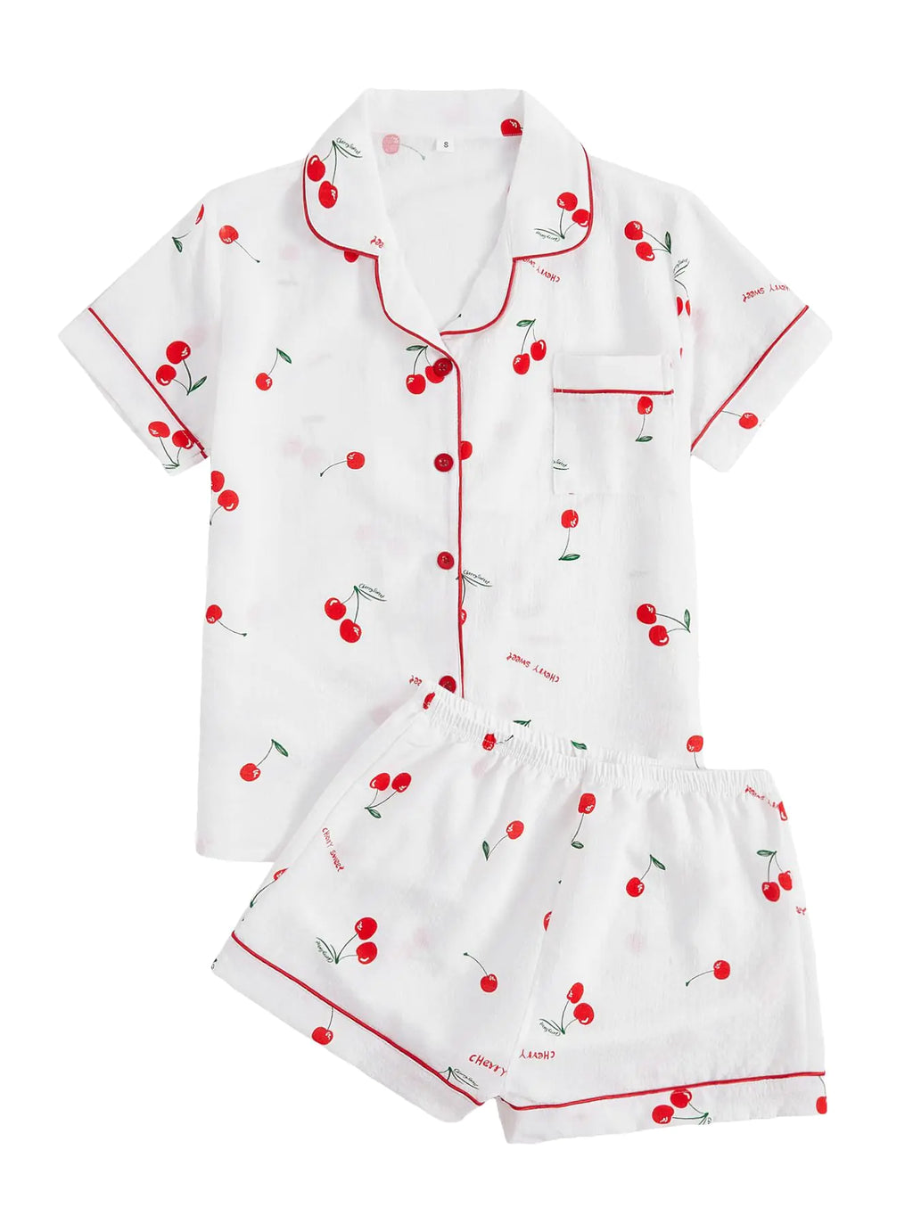 Two Piece Printed Button Down Collar Shirts and Shorts PJ Sets