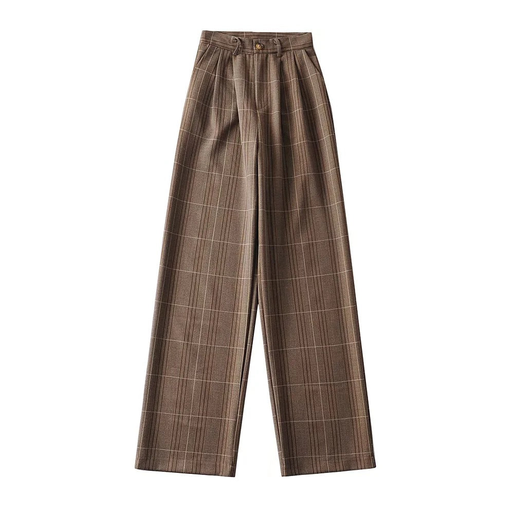 Vintage High-Waist Plaid Wide-Leg Pants