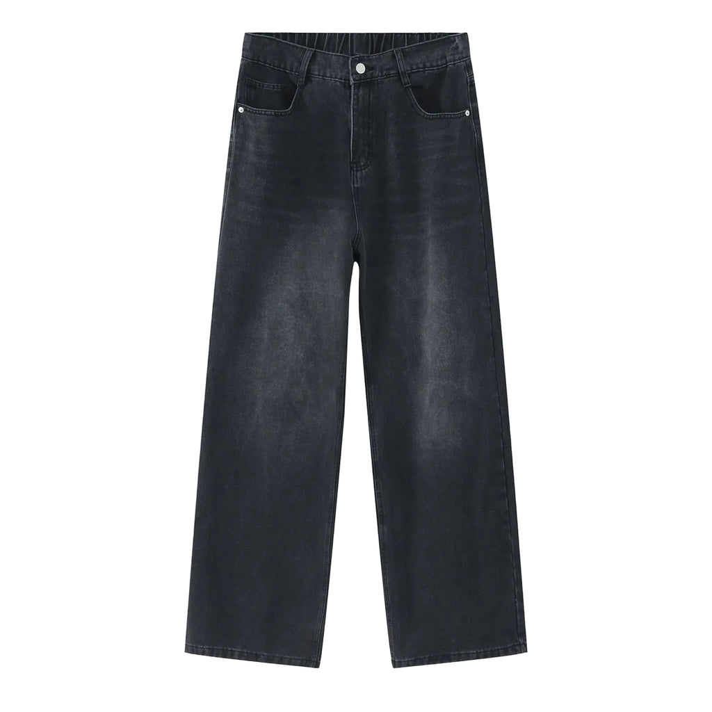 Loose Elastic Waist Straight Jeans