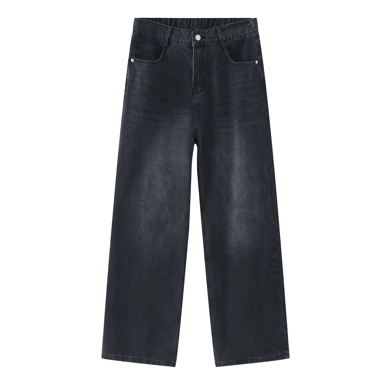 Loose Elastic Waist Straight Jeans