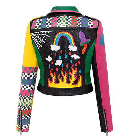 Color-blocked PU Leather Jacket