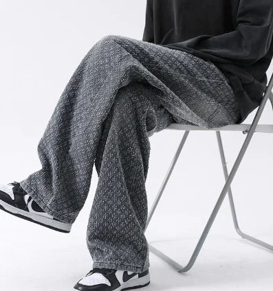Embroidered Knitted Velvet Check Trousers