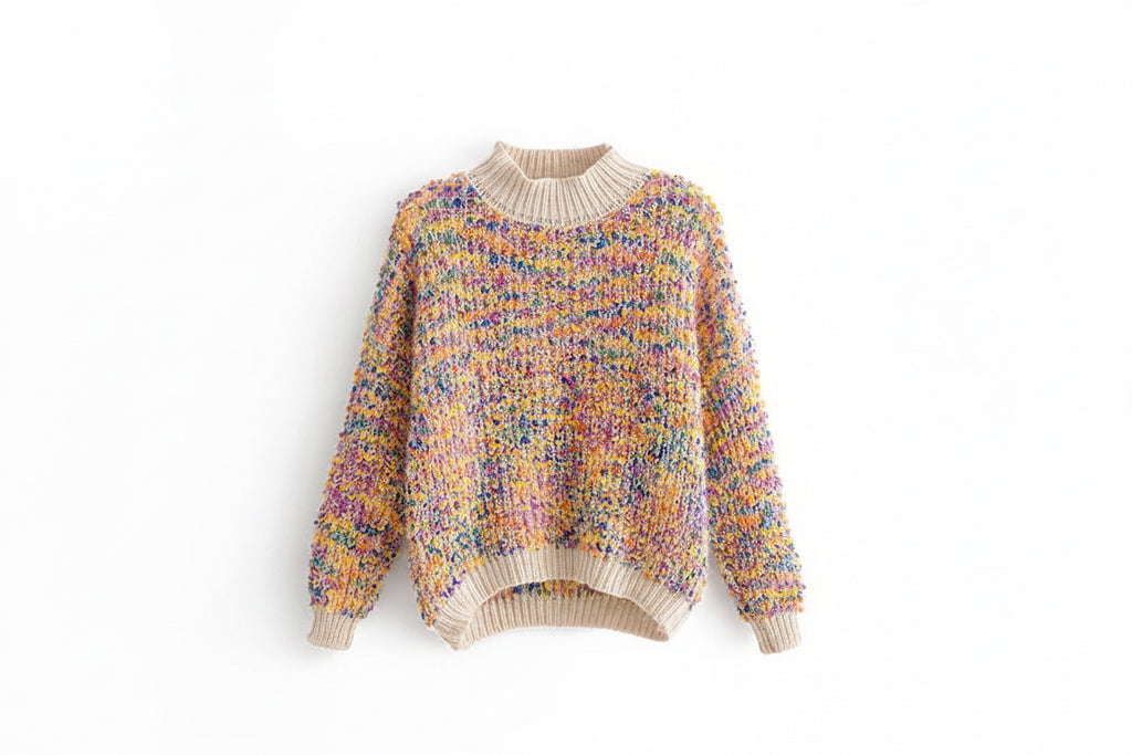 Colorful Chunky Knit Turtleneck Sweater