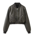 Stand Collar Polished Leather Distressed Coat