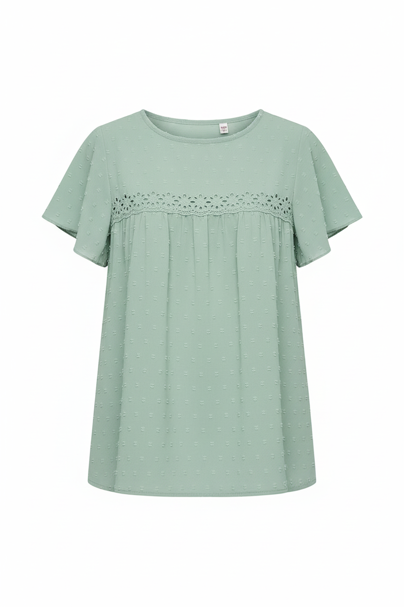 Solid Color Lace Babydoll Short Sleeve Summer Tops