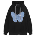 Retro Patch Denim Butterfly Flower Hoodie