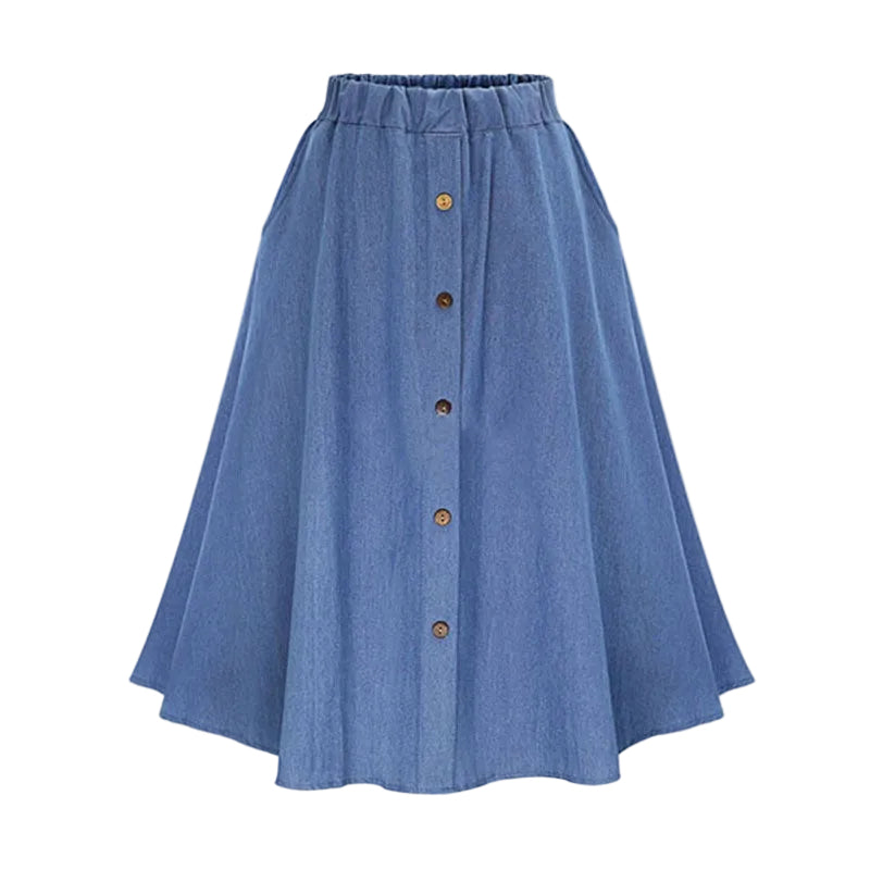 High-Waist A-Line Mid-Length Denim Skirt