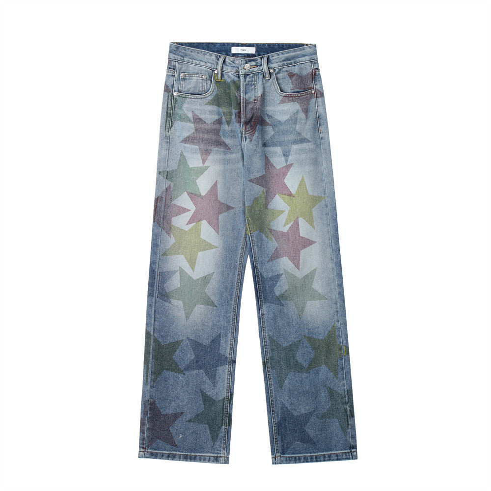 Pentagram Full Print Straight Denim
