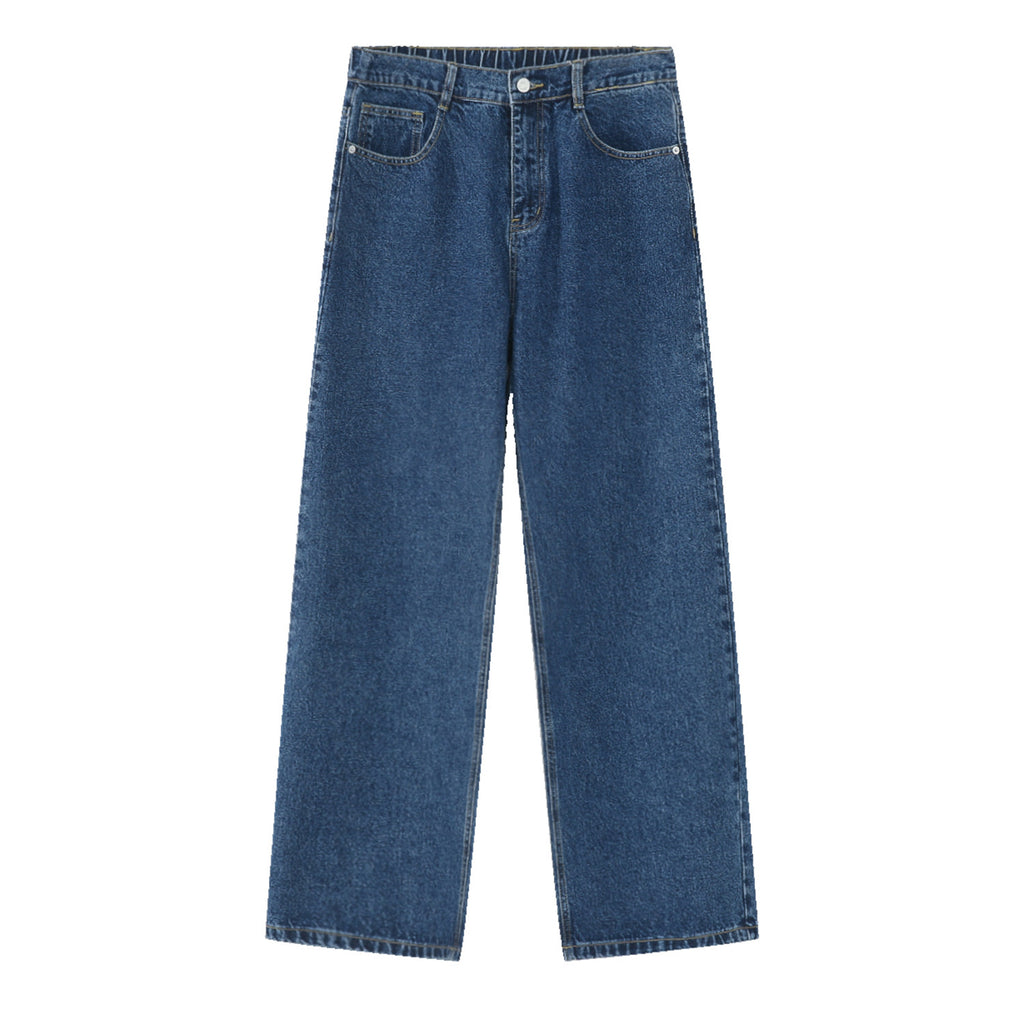 Loose Elastic Waist Straight Jeans