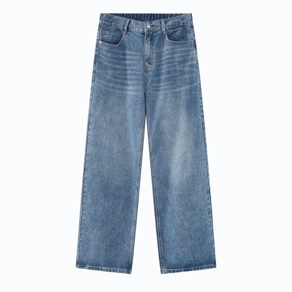 Loose Elastic Waist Straight Jeans