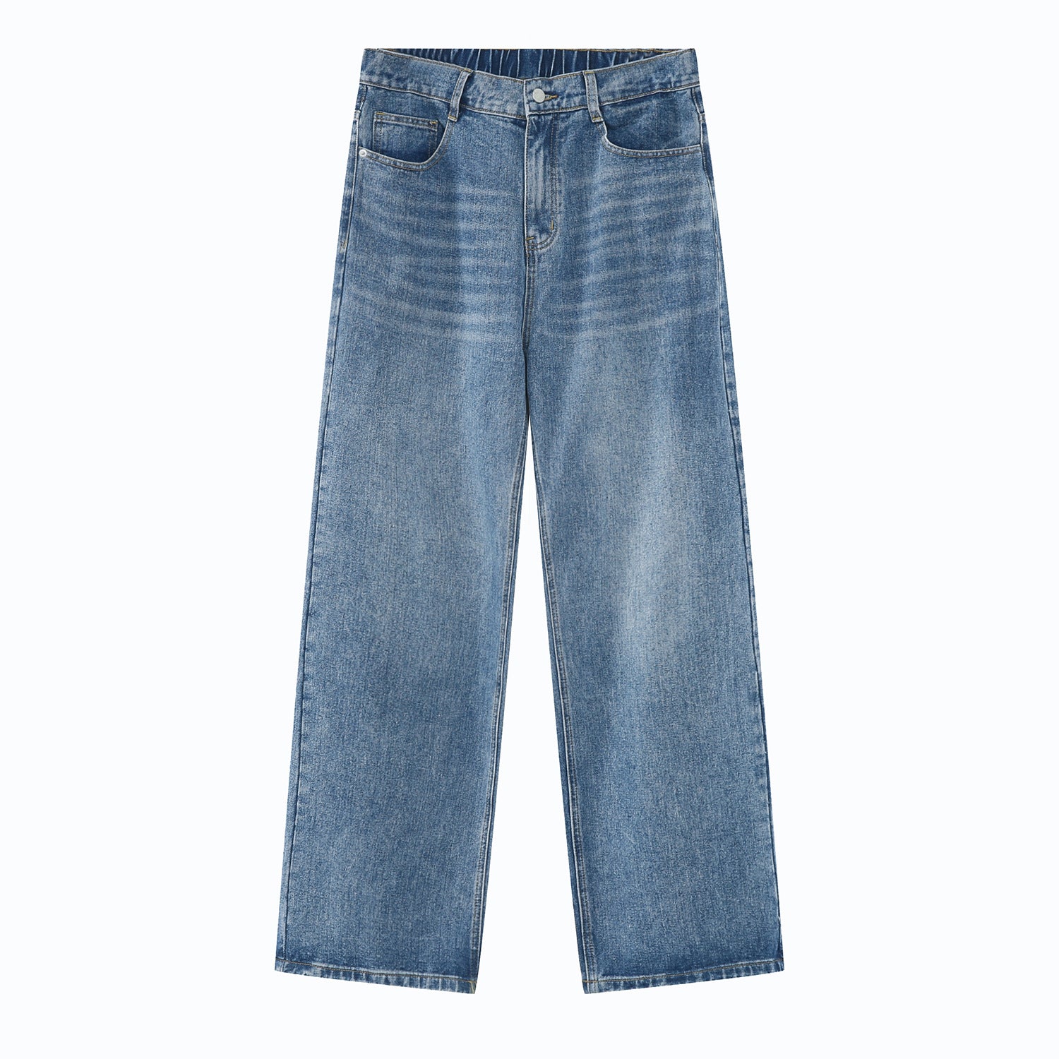 Loose Elastic Waist Straight Jeans