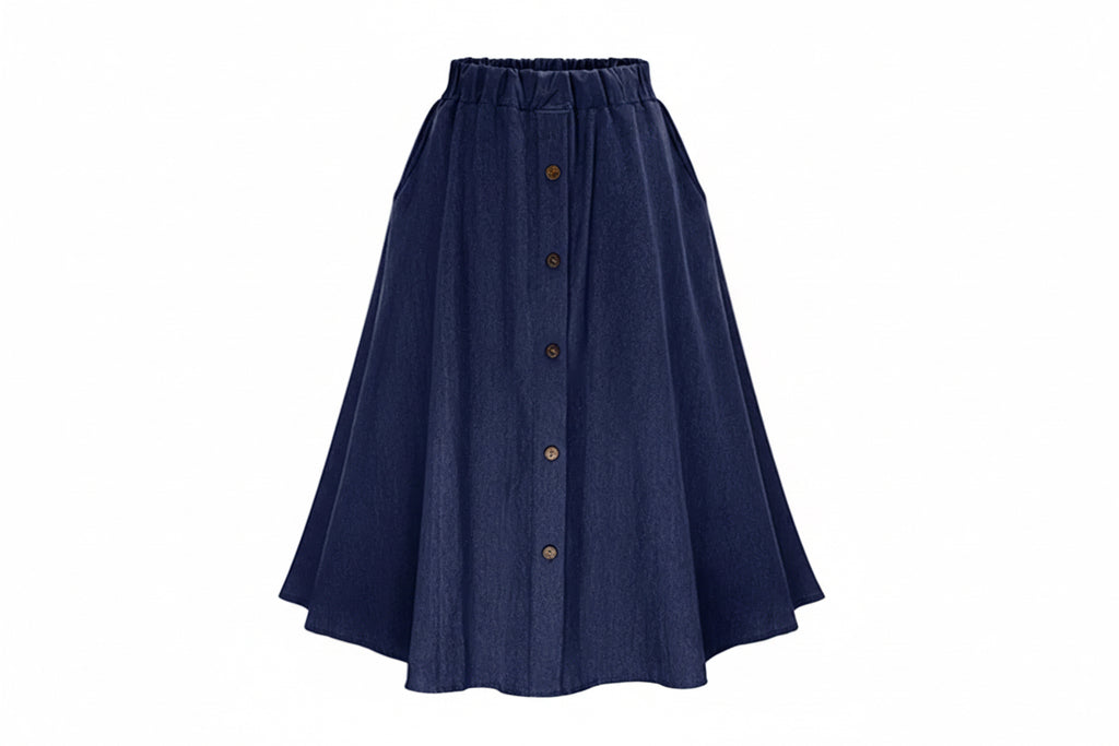 High-Waist A-Line Mid-Length Denim Skirt