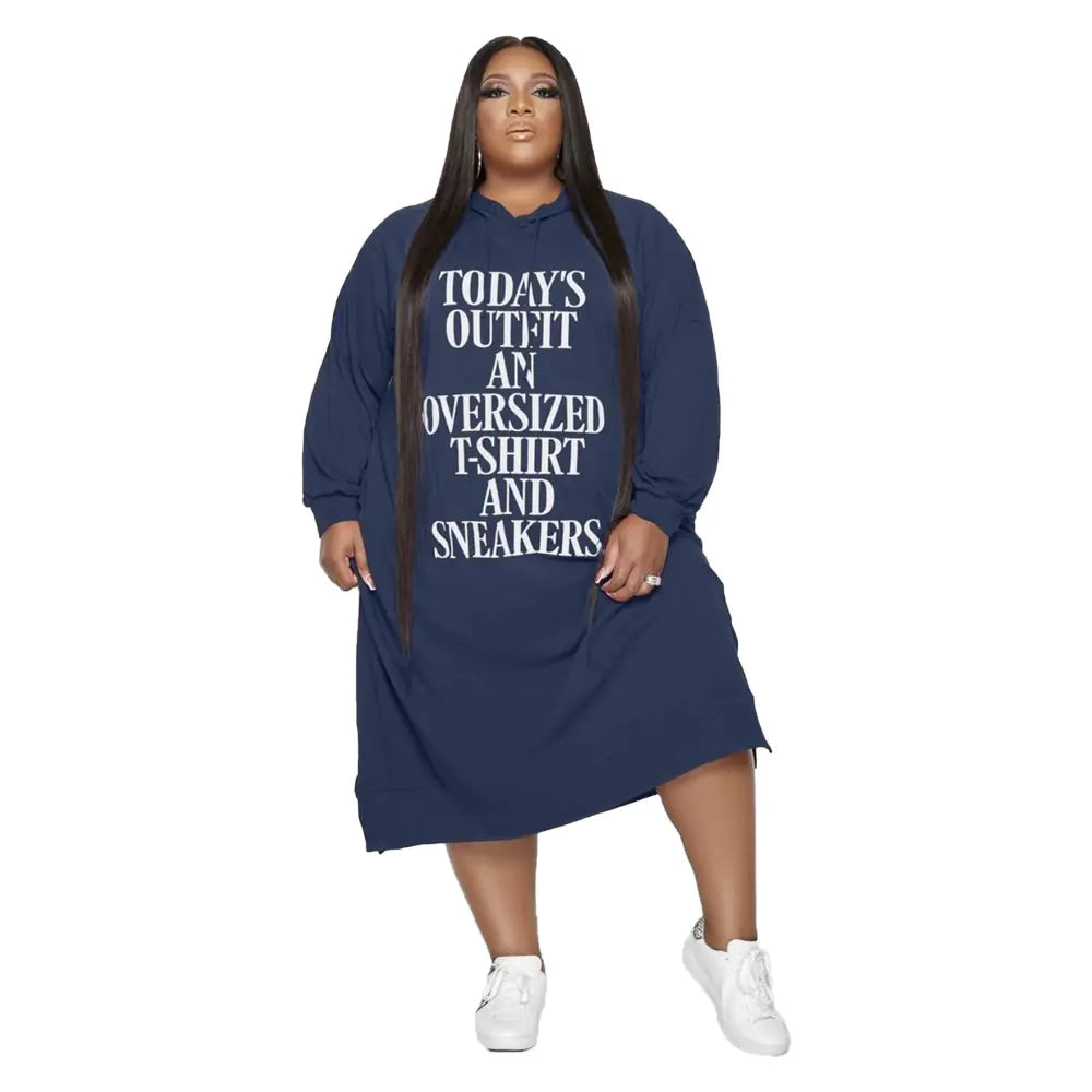 Printed Mid-Length Hoodie Dress