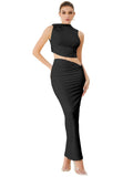 Two Piece Sets Mock Neck Sleeveless