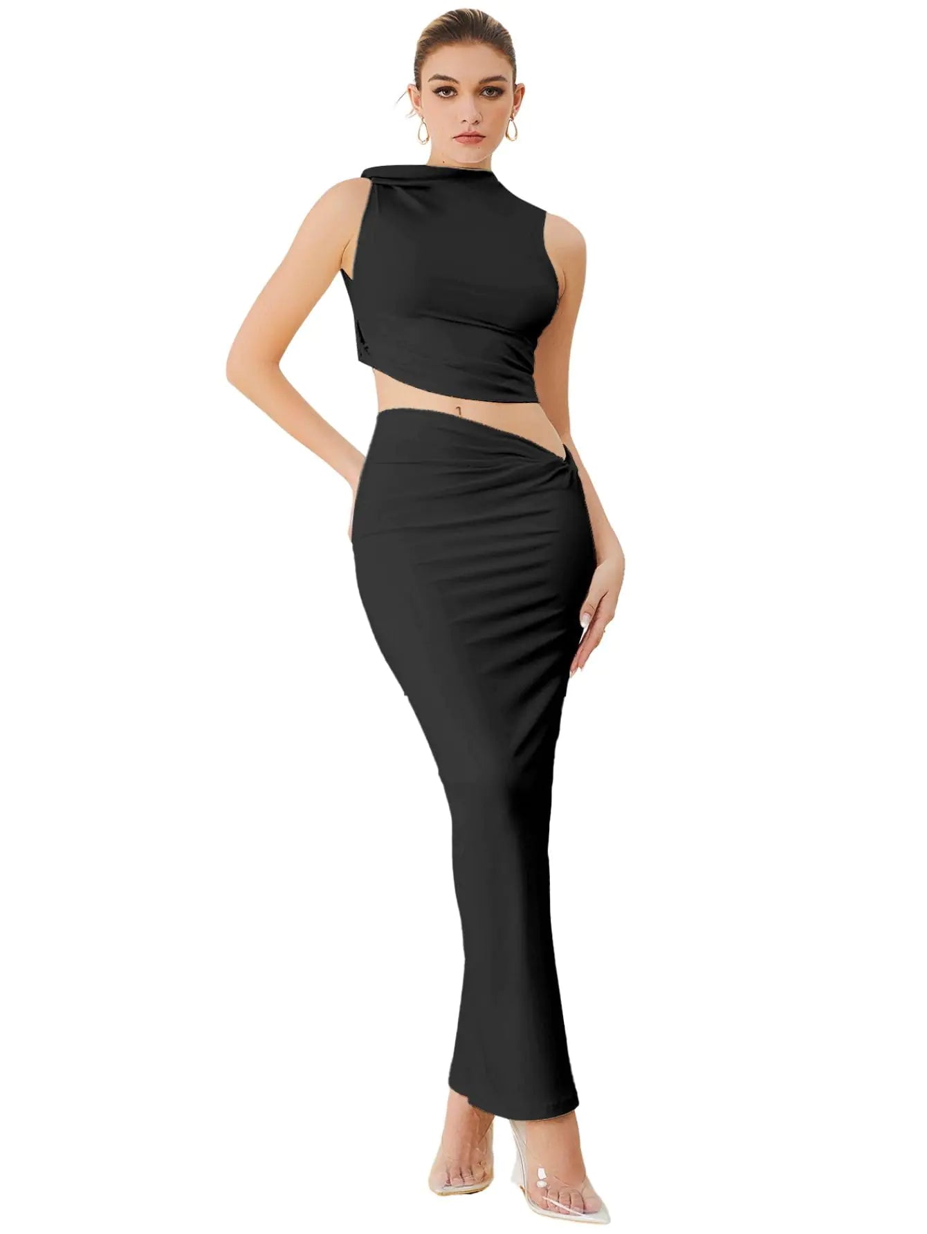 Two Piece Sets Mock Neck Sleeveless