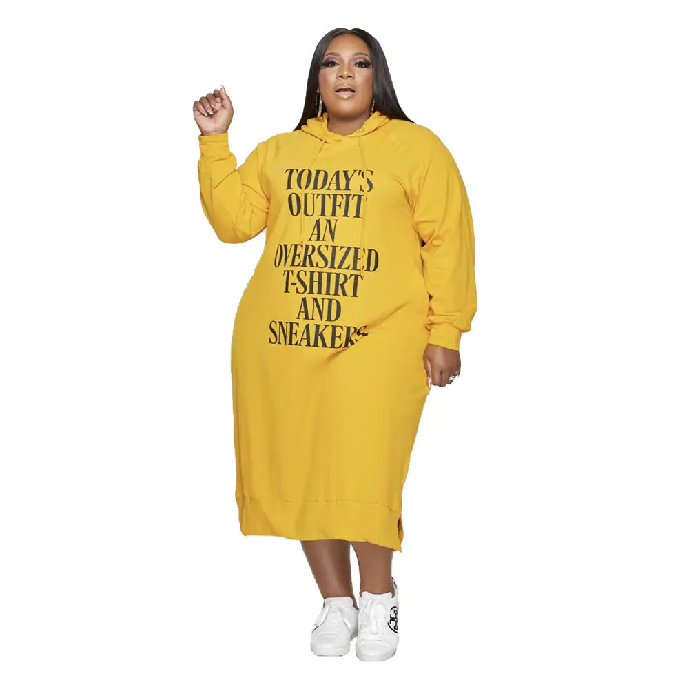 Printed Mid-Length Hoodie Dress