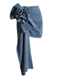 Retro Blue Rose Denim Skirt
