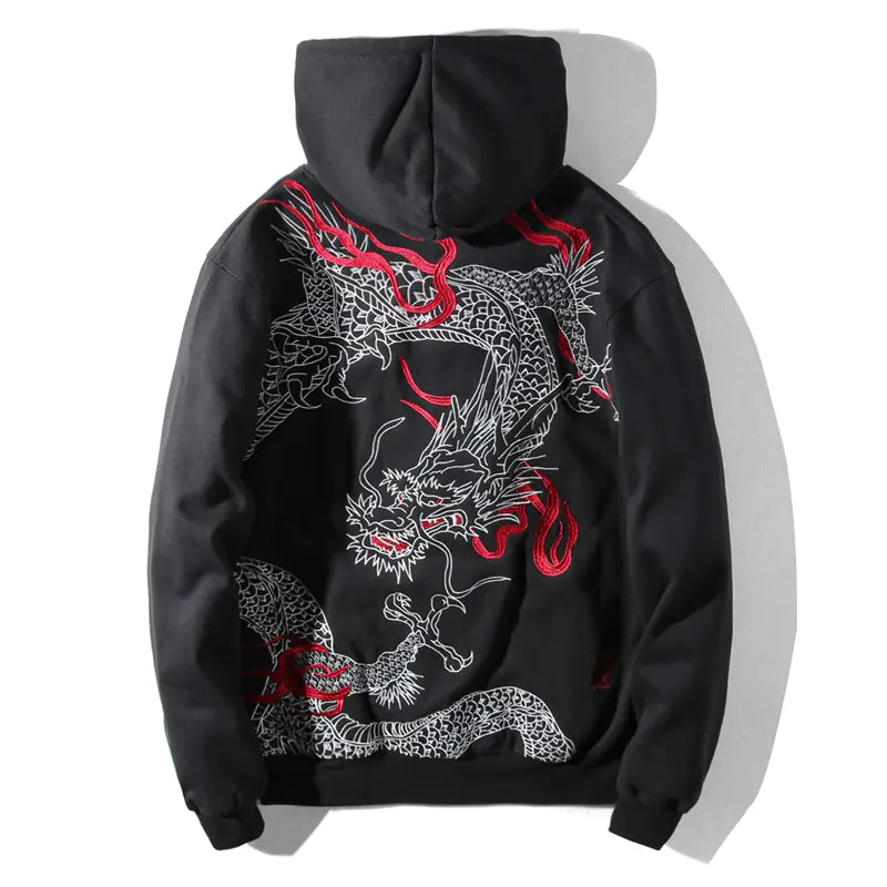 Embroidered Dragon Pattern Hoodie