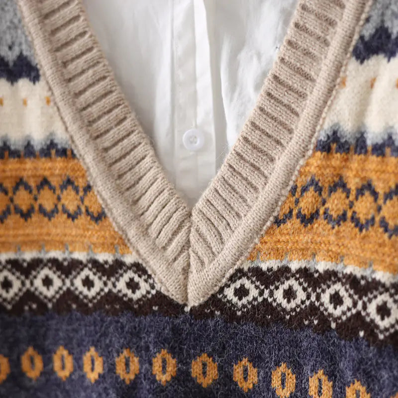 Vintage Embroidered V-Neck Knit Vest