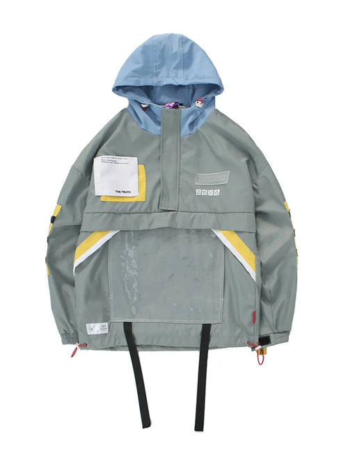 Color-Block Casual Jacket with Detachable Pockets