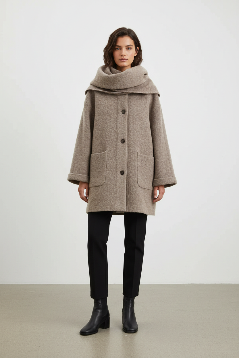 Women Knitted Cardigan With Scarf