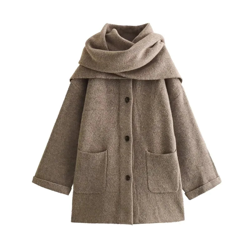 Women Knitted Cardigan With Scarf