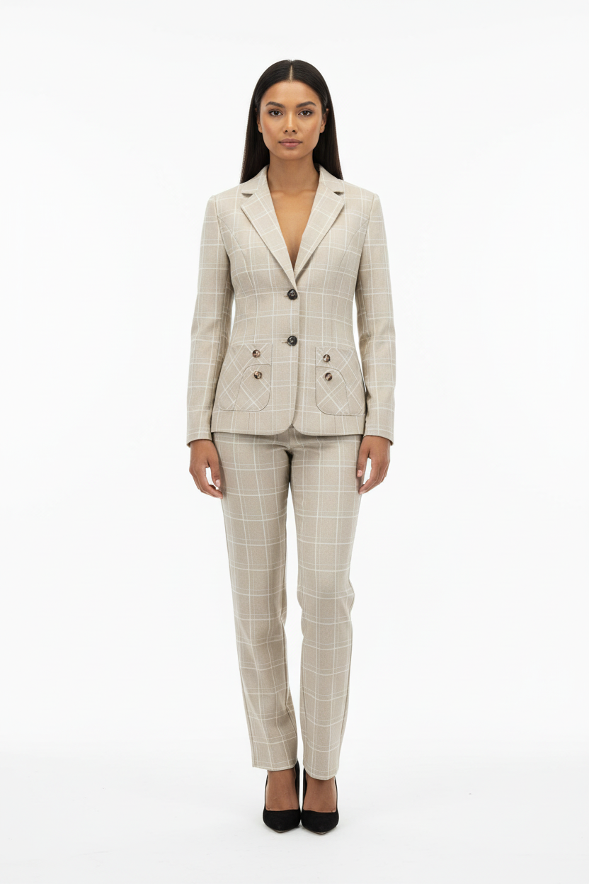 Two-Piece Plaid Suits - Casual Slim Fit Two Button Blazer and Pants Suit