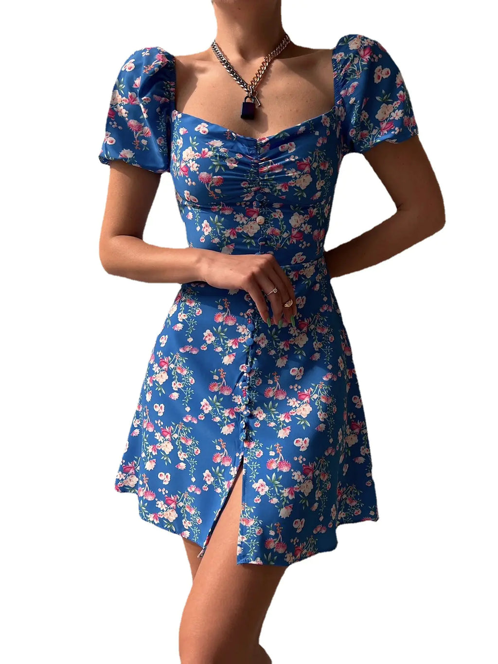 V-neck Buttoned Short Skirt
