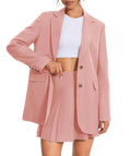 Two Piece Skirt Set Fashion Casual Blazer Jacket Mini Pleated Matching