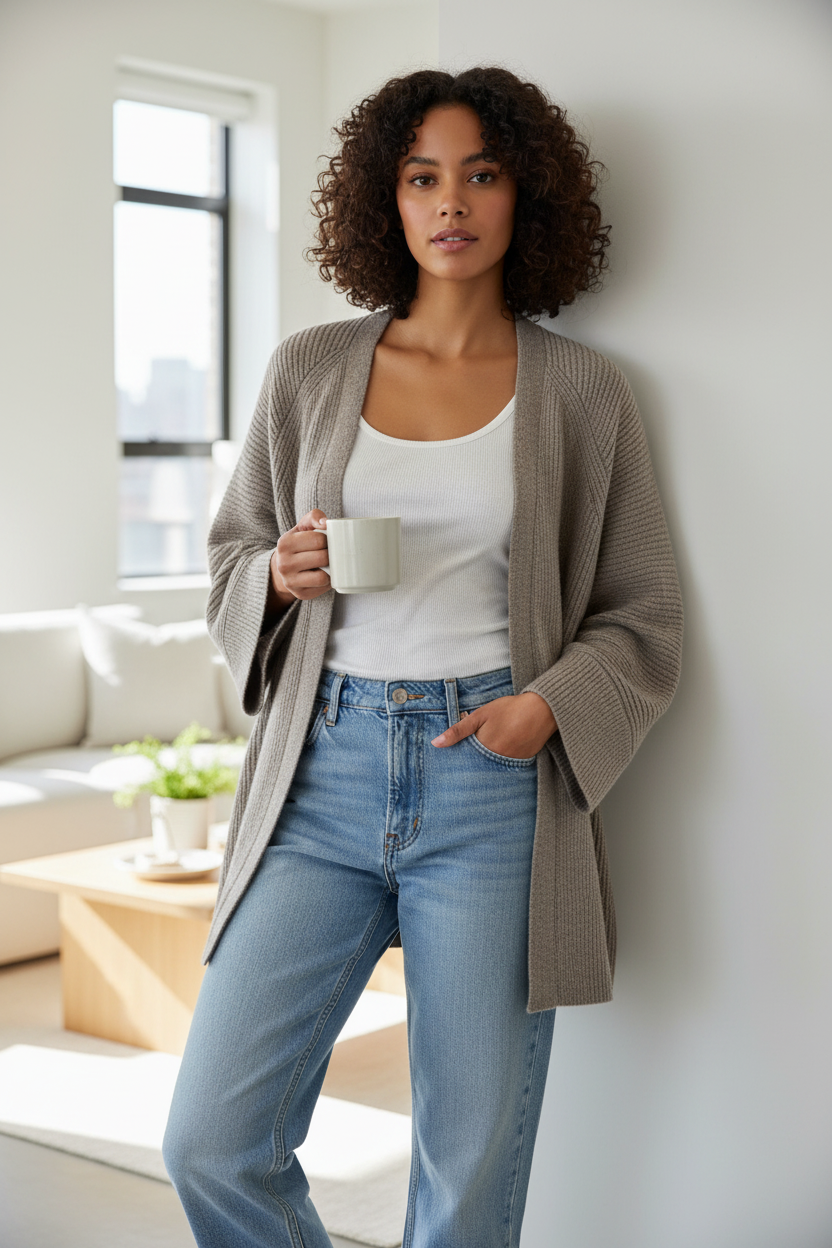 Knit Overlay Mid-Length Cardigan