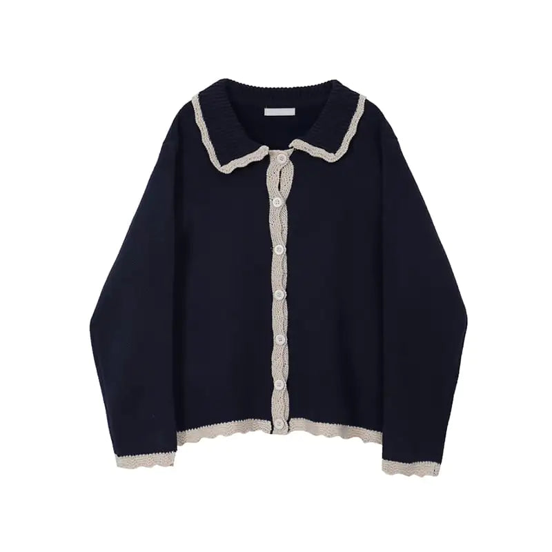 Retro Knit Cardigan with Doll Collar