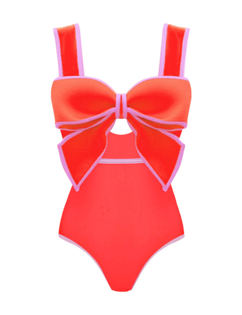 Bow-tie Decor Shoulder Straps One Piece Swimwear