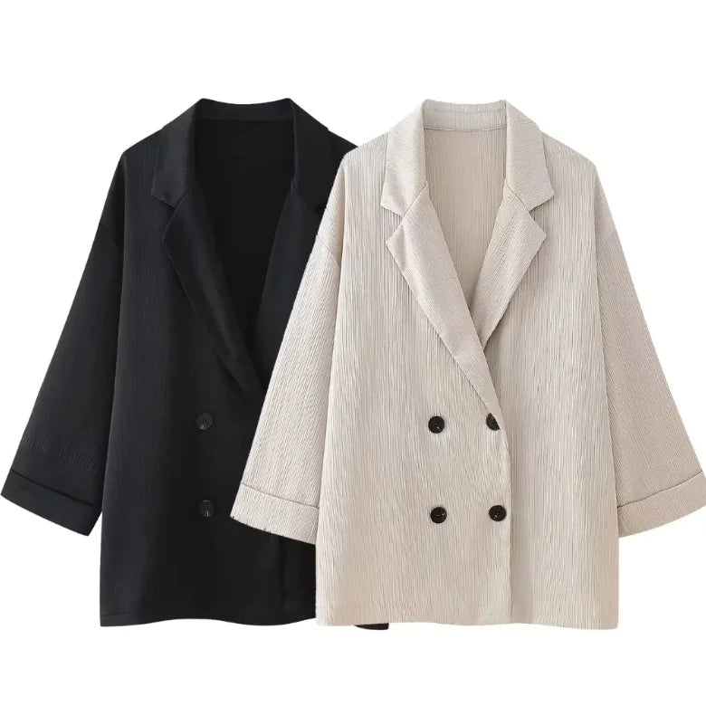 Ruffled Blazer & Casual Trousers Suit
