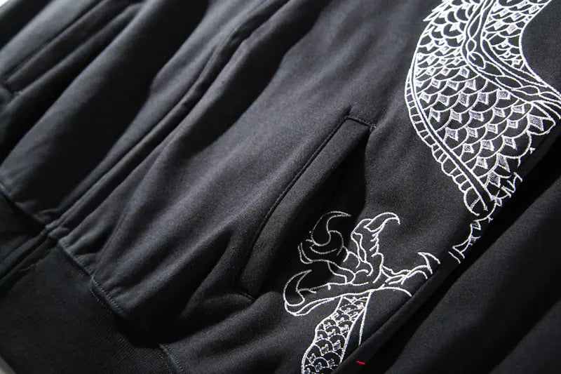 Embroidered Dragon Pattern Hoodie