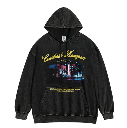 Distressed Leisure Couple Hoodies Vintage