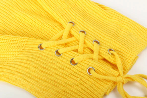 Short Knit Sweater with Waist Tie