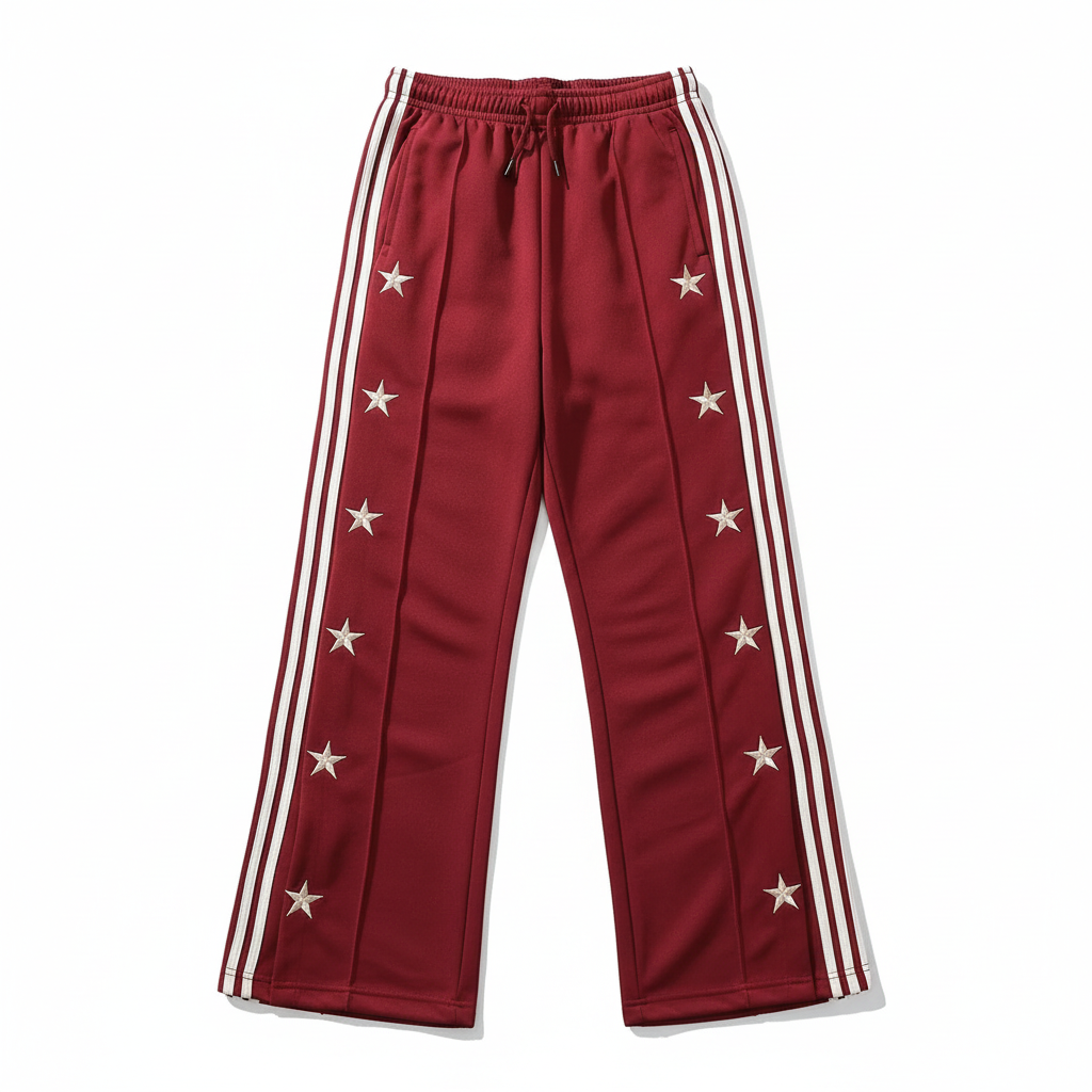 Red Button Casual Loose Fit Striped Pants