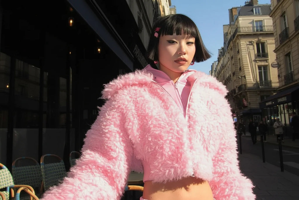 Pink Plush Thick Short Jacket