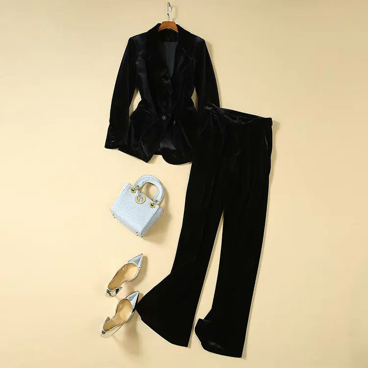 Velvet Suit Set with Long Pants