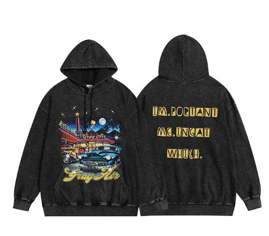 Distressed Leisure Couple Hoodies Vintage