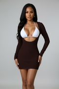 Crochet Cover Up Dress Long Sleeve Knitted Sheer Swimwear