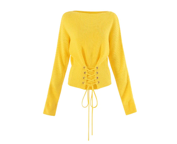 Short Knit Sweater with Waist Tie