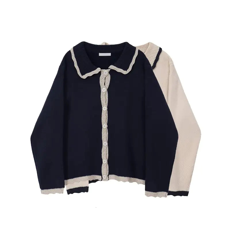 Retro Knit Cardigan with Doll Collar