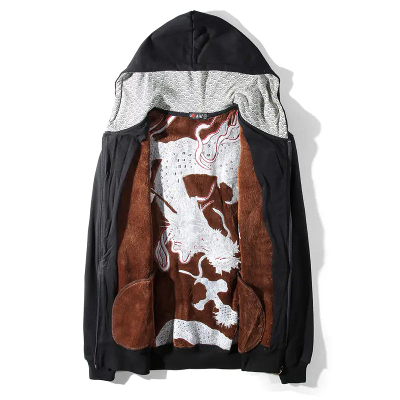 Embroidered Dragon Pattern Hoodie