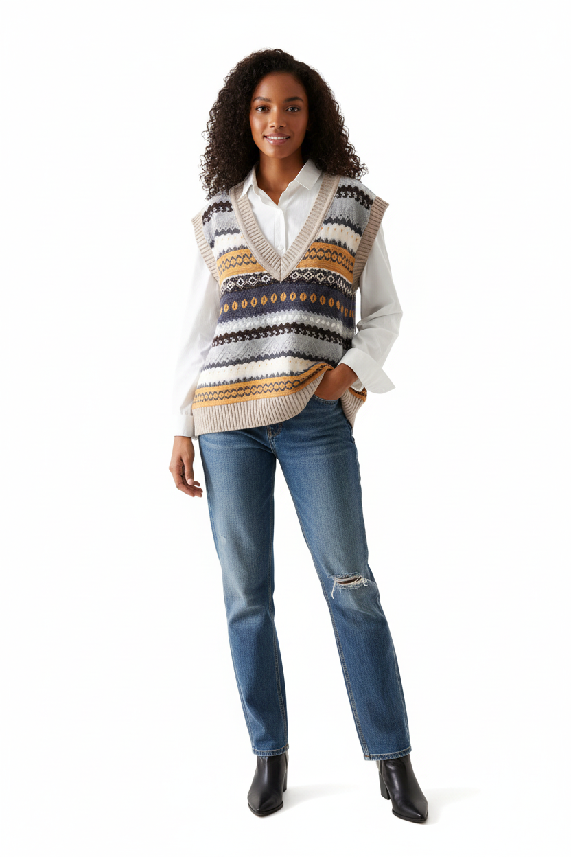 Vintage Embroidered V-Neck Knit Vest