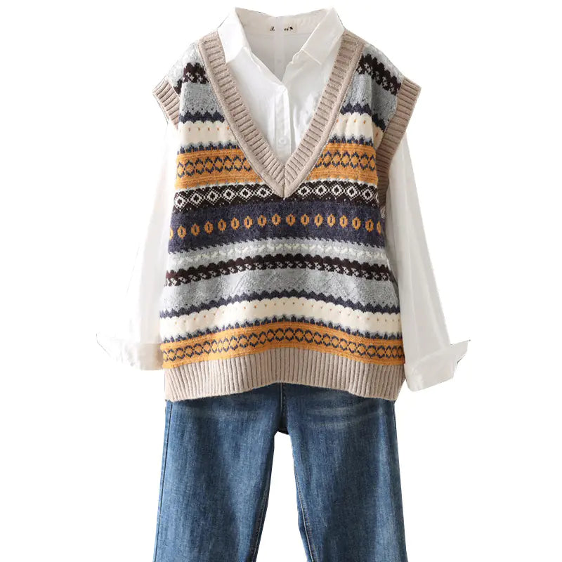 Vintage Embroidered V-Neck Knit Vest